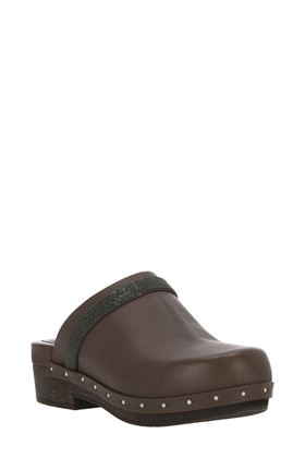 Brown leather embellished leather clogs Brunello Cucinelli | MZCWG2254C8243